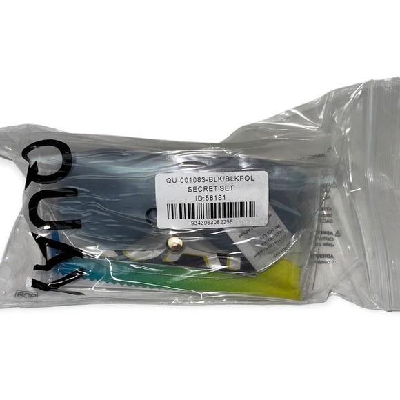 QUAY Secret Set Sunglasses Polarized Black Shield Frame Black Lens Unisex NWT - Picture 9 of 11